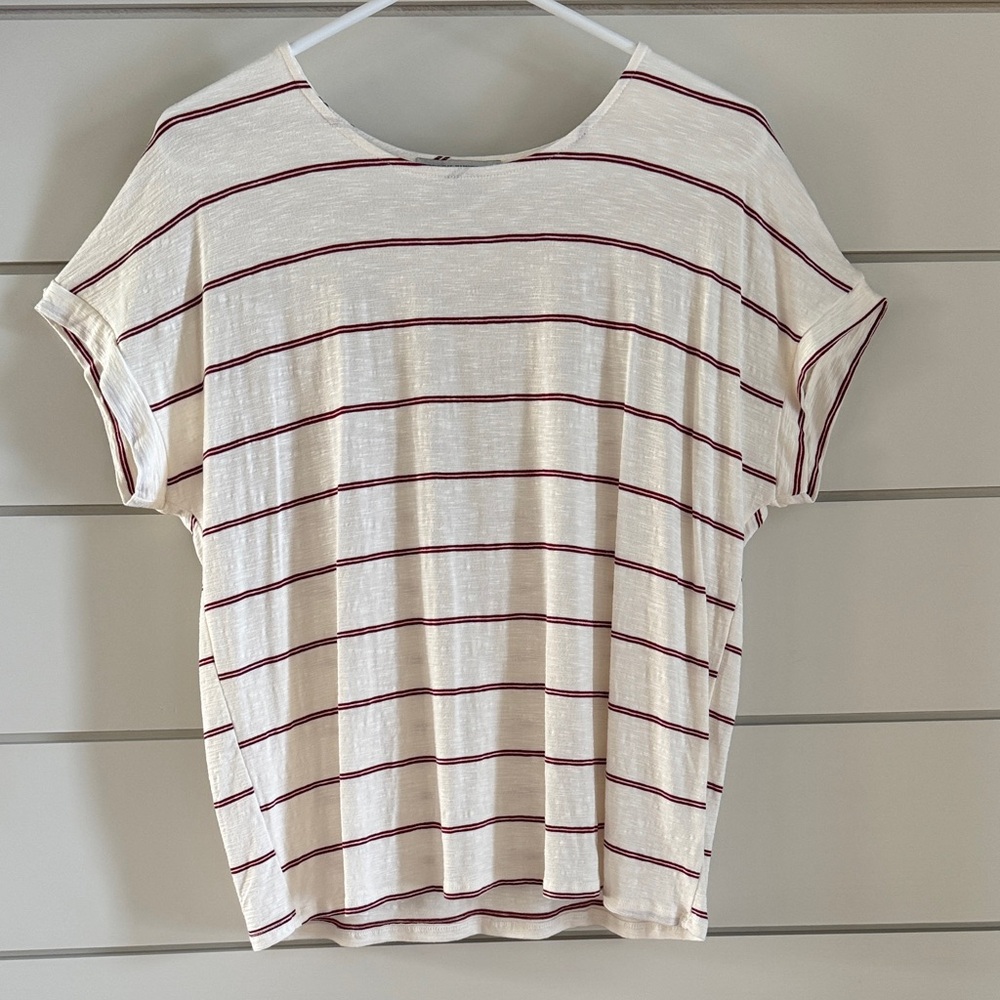 White and Red Striped Short Sleeve Top